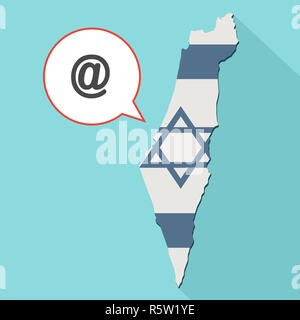 Animation eines langen Schatten Israel Karte mit seiner Flagge und ein Comic Ballon mit einem at Zeichen Stockfoto