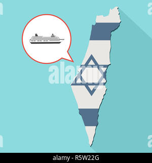 Animation eines langen Schatten Israel Karte mit seiner Flagge und ein Comic Ballon mit einem Kreuzfahrtschiff Stockfoto