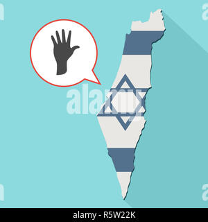Animation eines langen Schatten Israel Karte mit seiner Flagge und ein Comic Ballon mit einer Hand Stockfoto