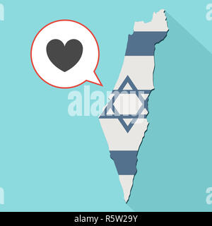 Animation eines langen Schatten Israel Karte mit seiner Flagge und ein Comic Ballon mit einem Herzen Stockfoto