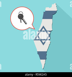 Animation eines langen Schatten Israel Karte mit seiner Flagge und ein Comic Ballon mit Schlüssel Stockfoto