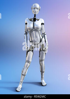 3D-Rendering für eine weibliche Android Roboter. Stockfoto