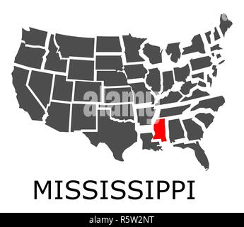 Zustand von Mississippi auf der Karte von USA Stockfoto