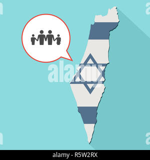 Animation eines langen Schatten Israel Karte mit seiner Flagge und ein Comic Ballon mit einem homosexuellen Eltern Familie Piktogramm Stockfoto