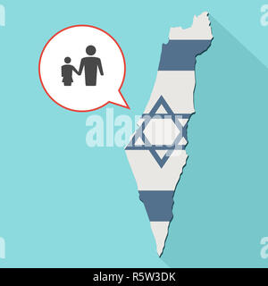 Animation eines langen Schatten Israel Karte mit seiner Flagge und ein Comic Ballon mit einem männlichen alleinerziehenden Elternteil Piktogramm Stockfoto