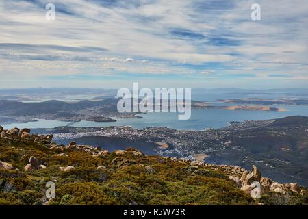 Hobart von oben Stockfoto