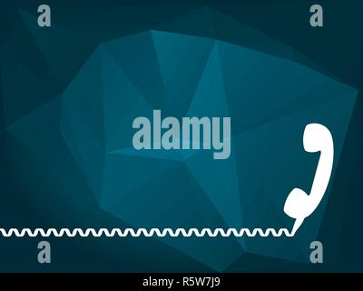 Weiß Retro Telefonhörer mit Kopie Platz für Text auf einem blauen Low Poly Hintergrund. Nehmen Sie mit uns Kontakt auf, am Telefon, auf Halten, Konzept. Vector Illustration Stock Vektor