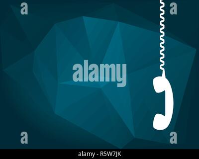 Weiß Retro Telefonhörer hängen an einem Kabel. Blue Low Poly Hintergrund mit kopieren. Auf halten, am Telefon, us-Konzept Kontakt. Vector Illustration Stock Vektor