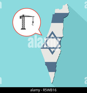 Animation eines langen Schatten Israel Karte mit seiner Flagge und ein Comic Ballon mit ein Baukran Stockfoto