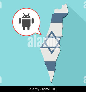 Animation eines langen Schatten Israel Karte mit seiner Flagge und ein Comic Ballon mit einem Betriebssystem Android Symbol Stockfoto