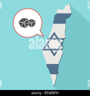 Animation eines langen Schatten Israel Karte mit seiner Flagge und ein Comic Ballon mit einem Würfel Stockfoto