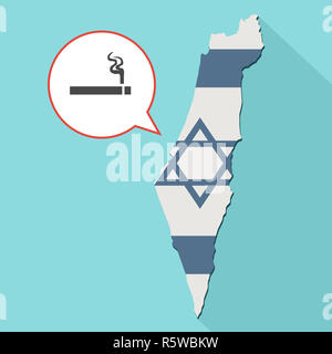 Animation eines langen Schatten Israel Karte mit seiner Flagge und ein Comic Ballon mit einer Zigarette Stockfoto