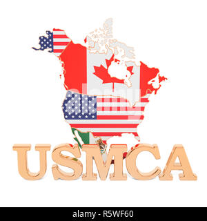 Vereinigten Staaten von Amerika Mexiko Kanada Abkommen, USMCA Konzept. 3D-Rendering Stockfoto