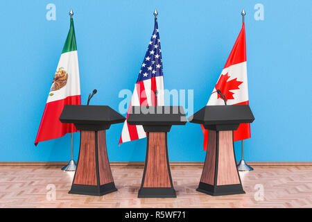 Vereinigten Staaten von Amerika Mexiko Kanada Abkommen, USMCA oder NAFTA-Tagung Konzept. 3D-Rendering Stockfoto