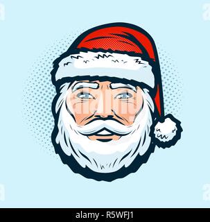 Santa Claus in den Hut. Weihnachten oder Neujahr Symbol. Pop Art retro Comic Stil. Cartoon Vector Illustration Stock Vektor