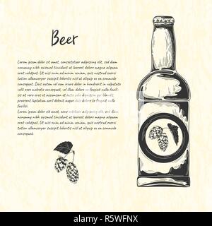 Bierflasche in Skizze Stil. Vector Illustration für Bar Menü Stock Vektor