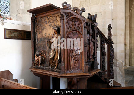 Spanische Eiche, Christus im Garten Gethsemane. Leder Bäume. St. Peter. Vergoldete über Gesso. Bishopstone Kirche, Wiltshire. Stockfoto