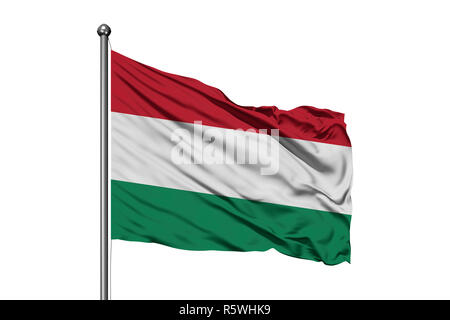 Flagge Ungarn winken im Wind, isolierten weißen Hintergrund. Ungarische Flagge. Stockfoto