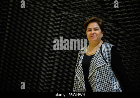 Patricia Espinosa, Exekutivsekretär der Klimarahmenkonvention der Vereinten Nationen Michal Kurtyka, COP 24 Präsident und Sekretär im Ministerium für Umwelt auf der Pressekonferenz während der COP 24 UN-Konferenz zum Klimawandel 2018 gesehen. Stockfoto