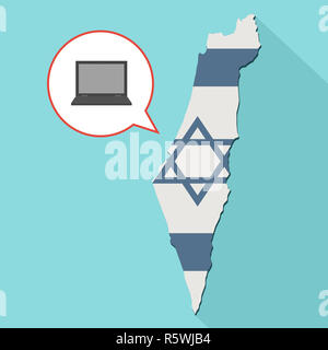 Animation eines langen Schatten Israel Karte mit seiner Flagge und ein Comic Ballon mit Laptop Stockfoto