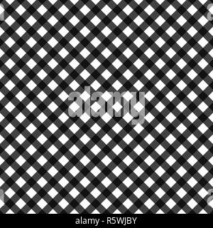 Schwarz diagonale Gingham Muster. Textur von rhombus Quadrate für - plaid, Tischdecken, Kleidung, Hemden, Kleider, papier, Bettwäsche, Bettdecken, Steppdecken und Stock Vektor