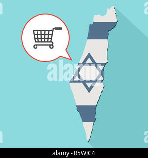 Animation eines langen Schatten Israel Karte mit seiner Flagge und ein Comic Ballon mit Warenkorb Stockfoto