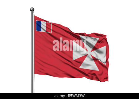 Flagge von Wallis und Futuna winken im Wind, isolierten weißen Hintergrund. Stockfoto