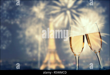 Feiern Silvester in Paris. Stockfoto