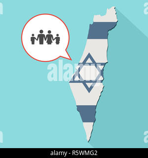 Animation eines langen Schatten Israel Karte mit seiner Flagge und ein Comic Ballon mit einer herkömmlichen Familie Piktogramm Stockfoto