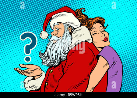 Santa Claus und schöne Frau, eine Überraschung Weihnachtsgeschenk Stockfoto