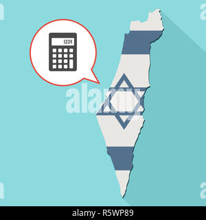 Animation eines langen Schatten Israel Karte mit seiner Flagge und ein Comic Ballon mit einem Taschenrechner Stockfoto
