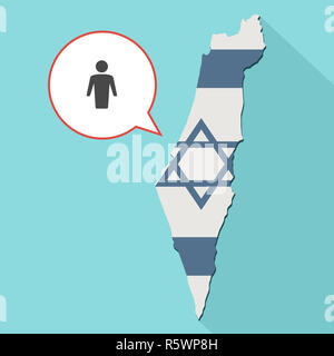 Animation eines langen Schatten Israel Karte mit seiner Flagge und ein Comic Ballon mit einem männlichen Piktogramm Stockfoto