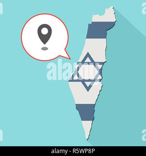 Animation eines langen Schatten Israel Karte mit seiner Flagge und ein Comic Ballon mit einer Karte markieren Stockfoto