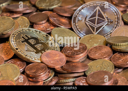 Bitcoin astraleums Euro Münze cryptocoin Mix Stockfoto