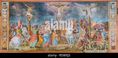Kreuzigung Fresko von Giovanni Battista Ricci in der Kirche von San Marcello Al Corso. Rom, Italien.
