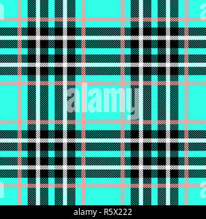 Nahtlose Plaid, tartan, check Muster blau, rosa, schwarz und weiß. Design für Tapeten, Stoffe, Textil, Verpackung. Einfache Hintergrund Stockfoto