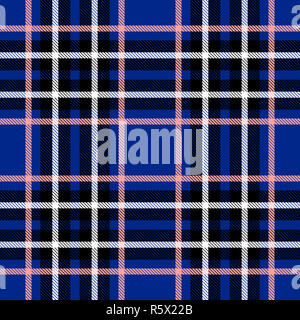 Nahtlose Plaid, tartan, check Muster blau, rosa, schwarz und weiß. Design für Tapeten, Stoffe, Textil, Verpackung. Einfache Hintergrund Stockfoto