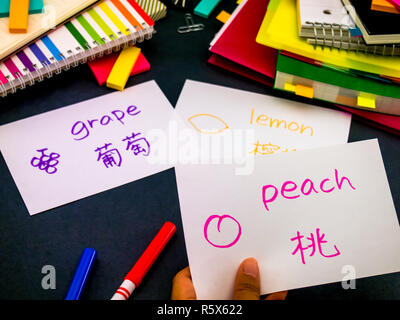 Lernen neue Sprache, Original Flash Cards Mandarin Stockfoto