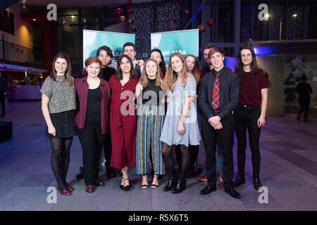 Hände hoch für herkömmliche feiert Schottlands lebendige traditionelle Musik Szene am MG Alba schottische Traditionelle Musik Awards 2018 in Perth Concert Hall Pi Stockfoto