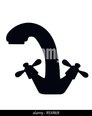 Schwarze Silhouette. Küche Wasserhahn. Edelstahl, Zusammensetzung Metall. Flache Vector Illustration auf weißem Hintergrund. Stock Vektor