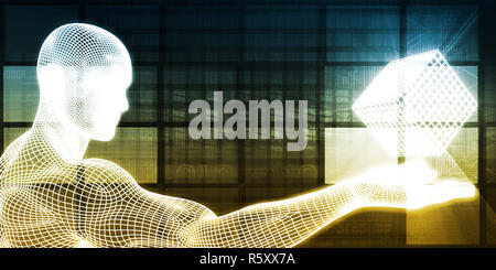 Mann mit Digital Cube Stockfoto