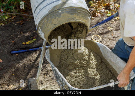 Mitarbeiter verfügt über ein konkretes in der betonmischer bei Bau werke Stockfoto