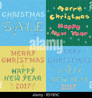 Weihnachtskarten mit Texten von künstlerischen Font Stockfoto
