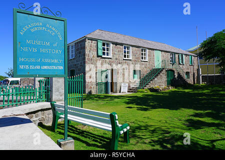 CHARLESTOWN, NEVIS-22 Nov 2018 - Blick auf die Nevis Historisches Museum, dem Geburtsort der amerikanischen Gründerväter Alexander Hamilton. Stockfoto