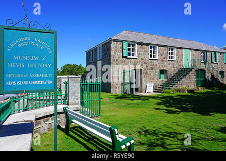 CHARLESTOWN, NEVIS-22 Nov 2018 - Blick auf die Nevis Historisches Museum, dem Geburtsort der amerikanischen Gründerväter Alexander Hamilton. Stockfoto