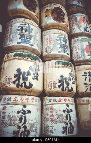 Kazaridaru Fässer in Heian Jingu Schrein, Kyoto, Japan Stockfoto