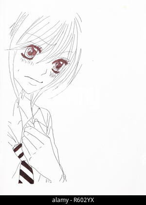 Zeichnung in der Art von Anime. Bild eines Mädchens im Bild Stockfoto