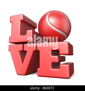 Wort Liebe mit Tennis ball 3D Stockfoto