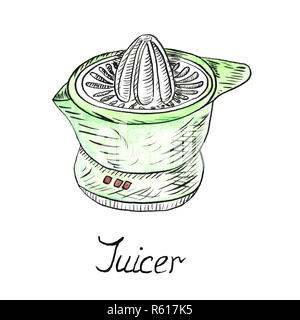 Grün Saftpresse, handgemalte Zeichnung, Aquarell und Tusche Skizze Stockfoto