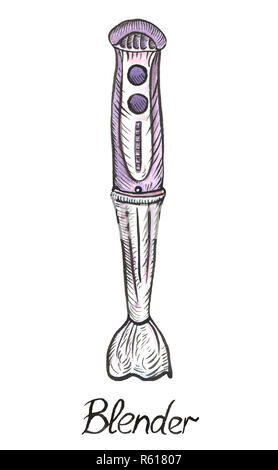 Mixer, handgemalte Zeichnung, Aquarell und Tusche Skizze Stockfoto